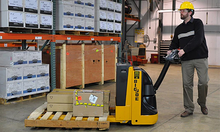 Big joe equipment being used in warehouse