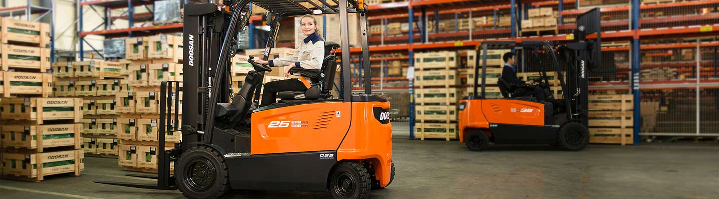 Doosan forklifts in a warehouse