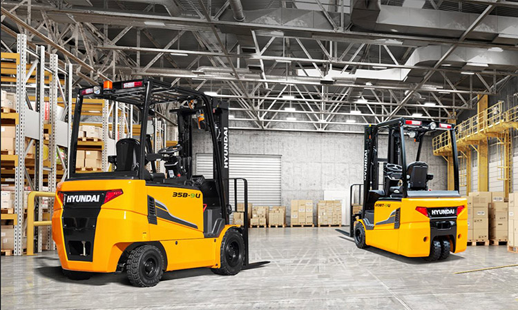 Hyundai forklifts in warehouse