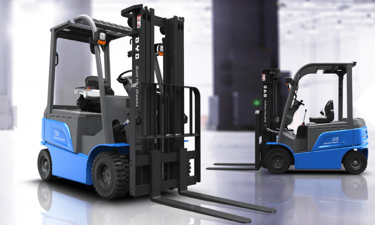 BYD forklifts in showroom