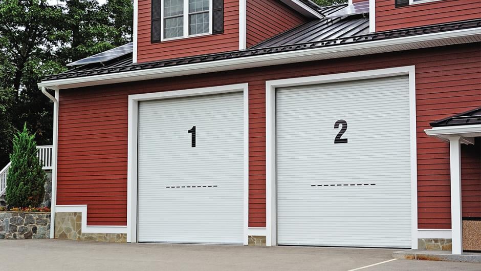 Rolling overhead ribbed garage door