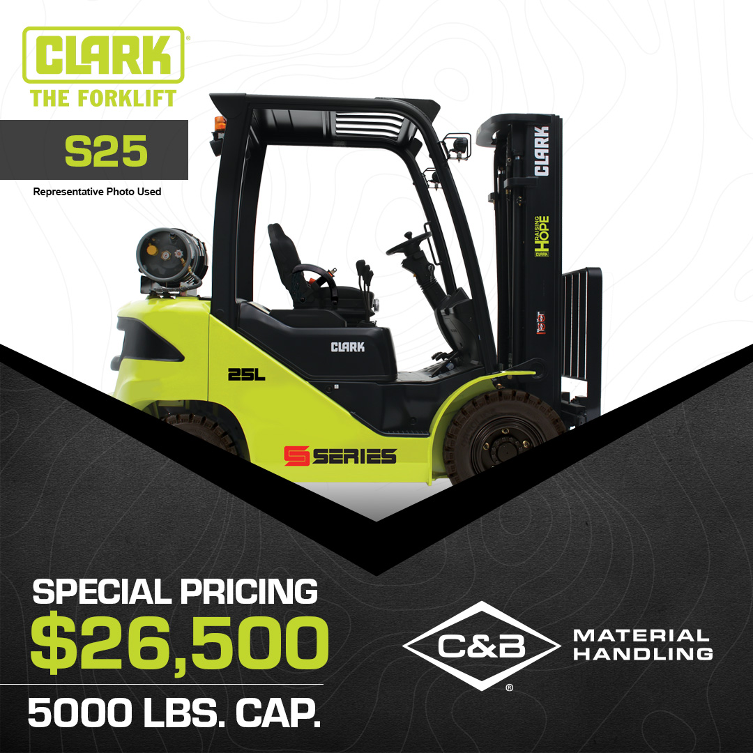 Versatile Clark S25 forklift: 5000 lb lift capacity, designed for diverse industrial applications. Offers enhanced stability, precise control, and operator comfort. Optimized for productivity in tight spaces.